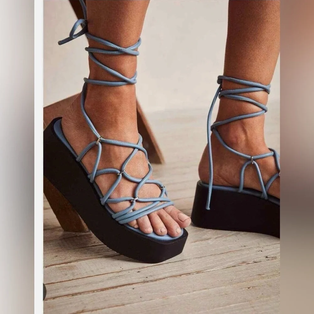 Free People Georgie Sandal Silver Lace-Up Platform Sandals Chunky Flatform 37